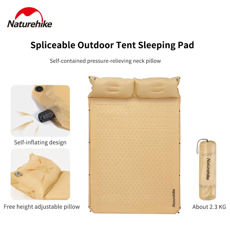 

Naturehike Camping Inflatable Mats 2Persons Outdoor Portable Campsite Mats Damp Proof Sleeping Pad with Pillow Buckle Spliceable