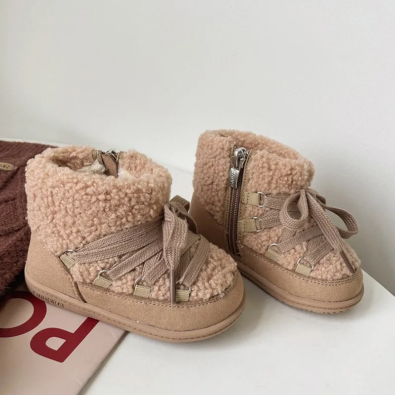 2023 New Autumn/Winter Baby Boots Warm Fur Rubber Sole Toddler Kids Cotton Shoes Infant Boots Fashion Toddler Boys Girls Boots