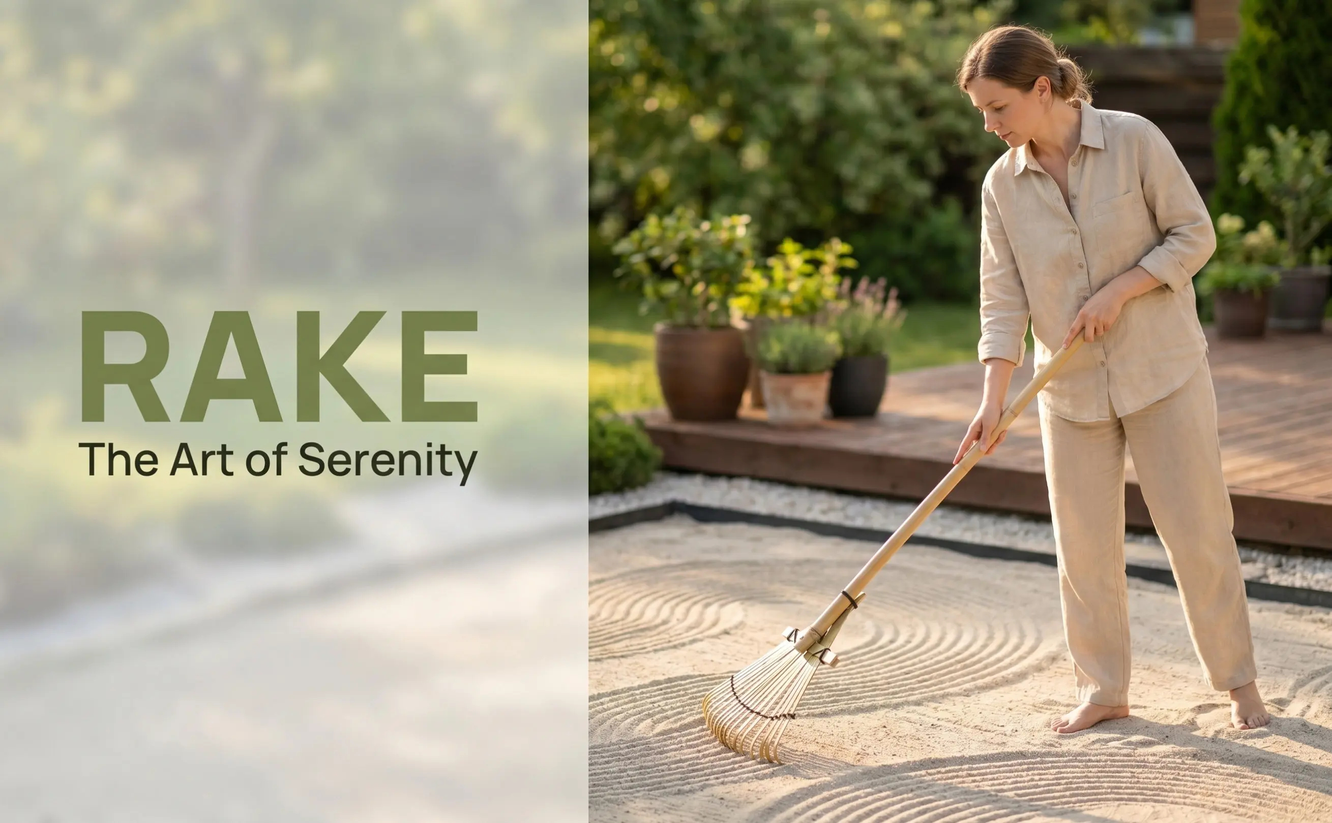 Bamboo Lightweight Japanese Garden Rake for Sand Smoothing Sandboxes Parks Courtyards Small Hand Rake Garden Hand Tools