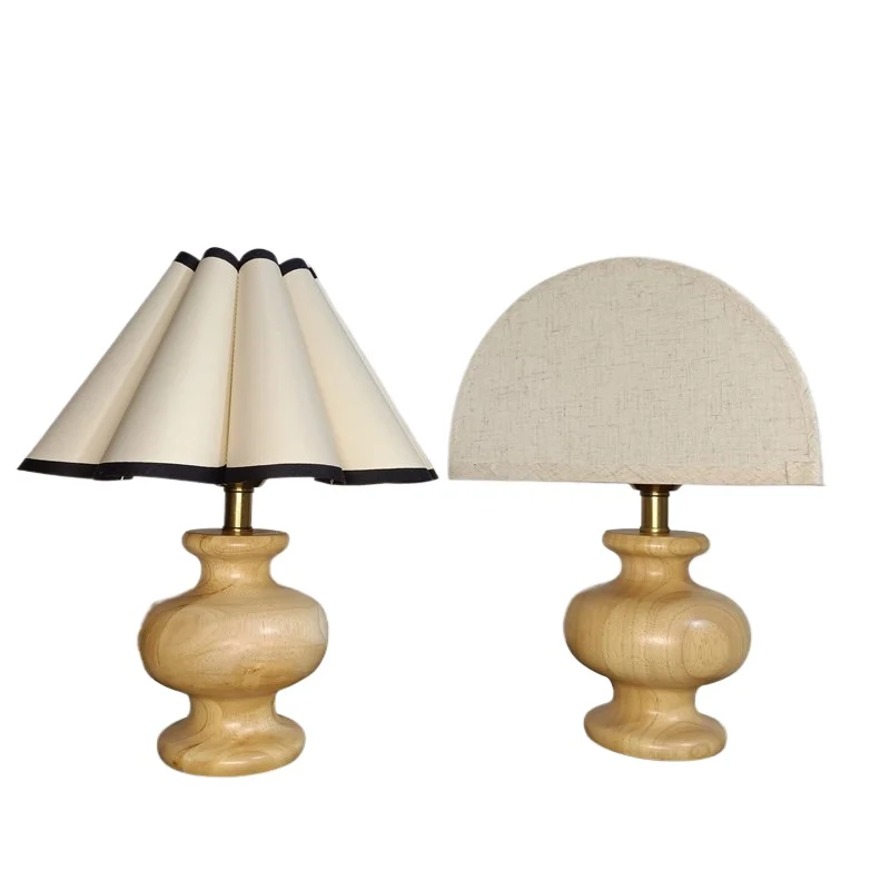 

Unique Mood Table Lamps White Solid Wooden Linen USB Bedside lamp 3 color w/ Bulb for Living Room Night Light for Bedroom