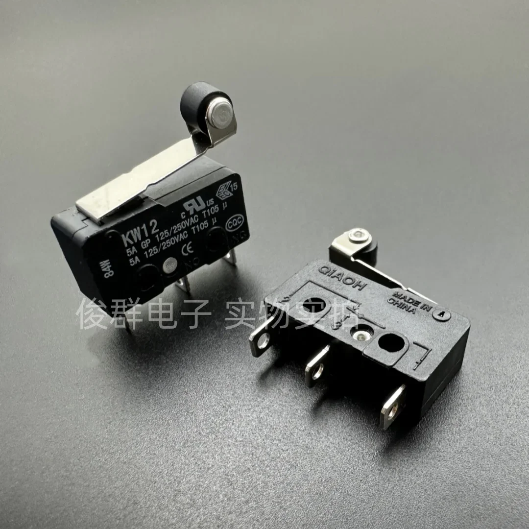 10pcs/ KW12 micro switch with roller 3 feet 5A travel limit detection reset touch button