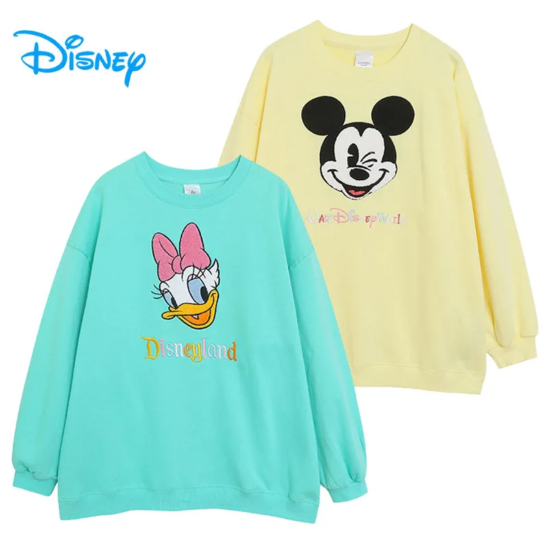 Disney World Disneyland Embroidery Sweatshirt Women Casual Fleece Jumper Mickey Daisy Duck Cartoon Loose Pullover Top O Neck