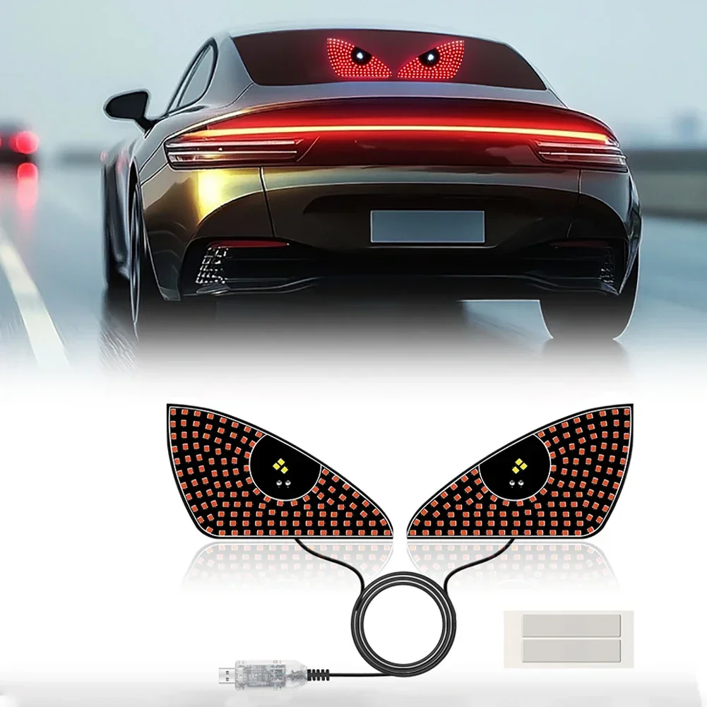 Car LED Eyes Decorative Light Universal Auto Driving Safety Lamp Rear Window Warning Light Red Devil Eye Atmosphere Light 2Pcs