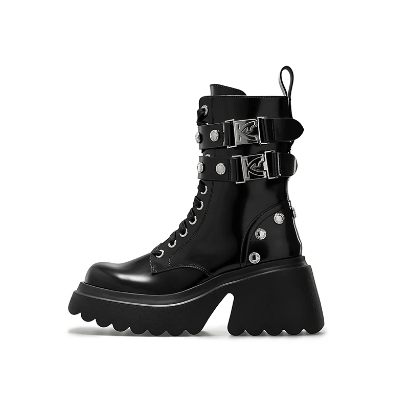 European/American Design Fashion Side Zipper Boots Shoes for Women's Comfortable Breathable Thick Bottom Height Increasing Boots