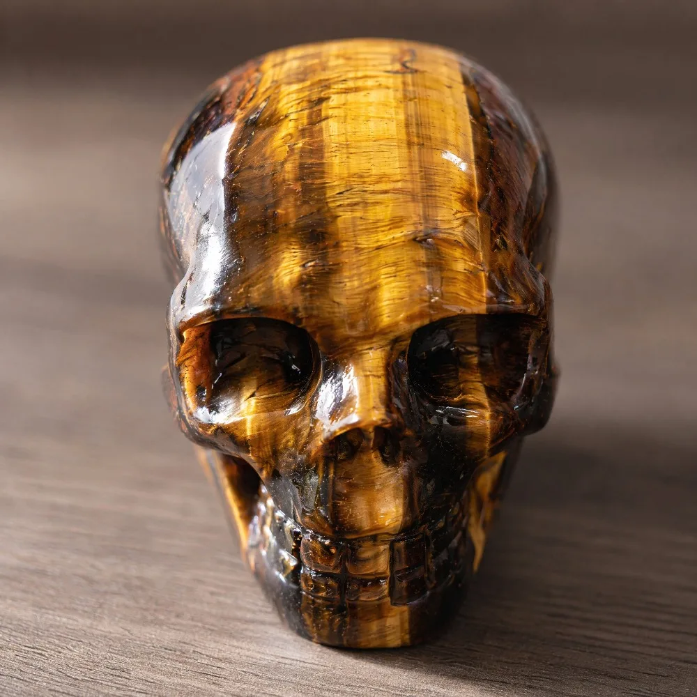1pc 2inch Shiny Yellow Tiger Eye Stone Carved Skull Statue, Crystal Skull, Holiday Party Decoration Ornaments