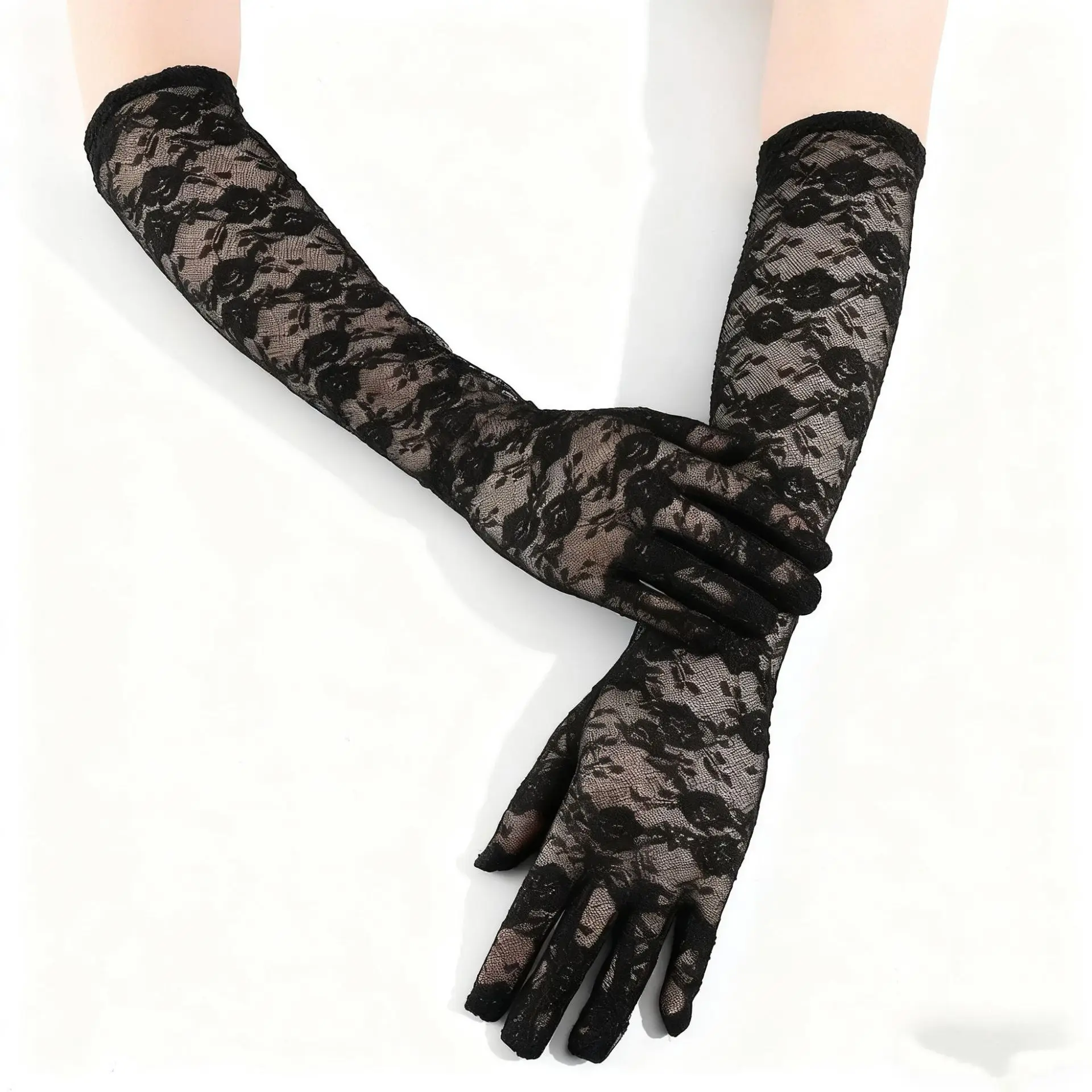 Gloves Lace Flower Mid Length Thin Full Finger Sun Protection Driving Cycling Party Performance Women Multicolor Lightweight