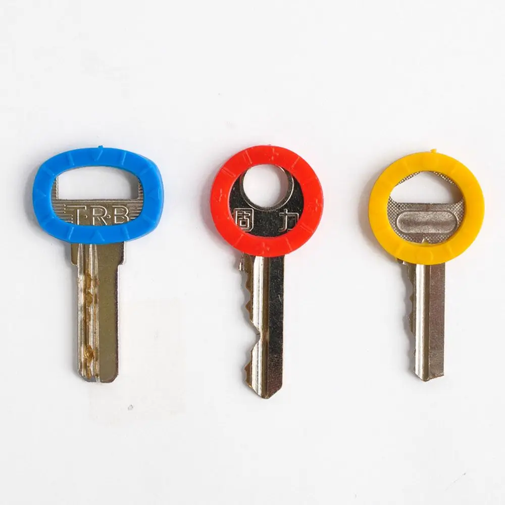 8pcs Hollow Trendy Round 24mm*4mm Mixed Color Key Covers Silicone Keyring Keys Cap