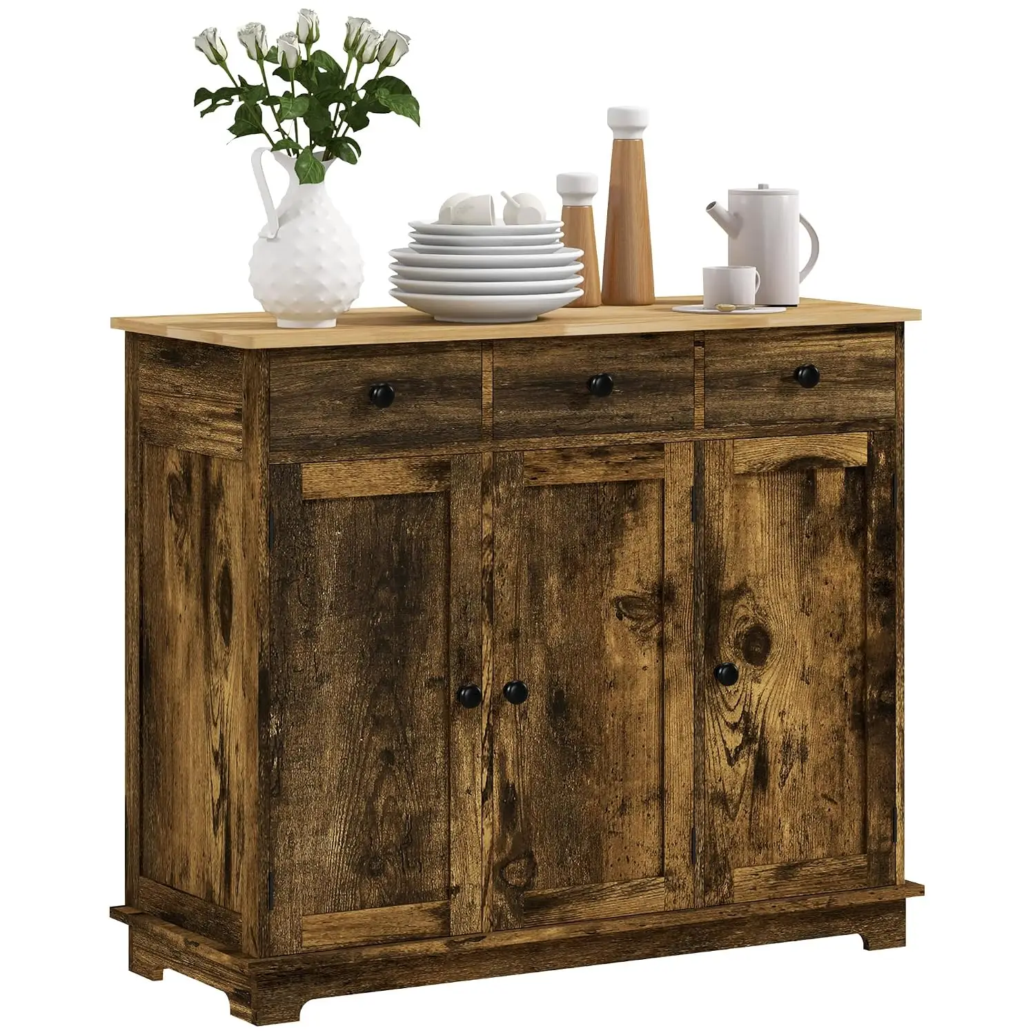 Sideboard Buffet Cabinet Solid Wood Countertop Rustic Brown, Customized