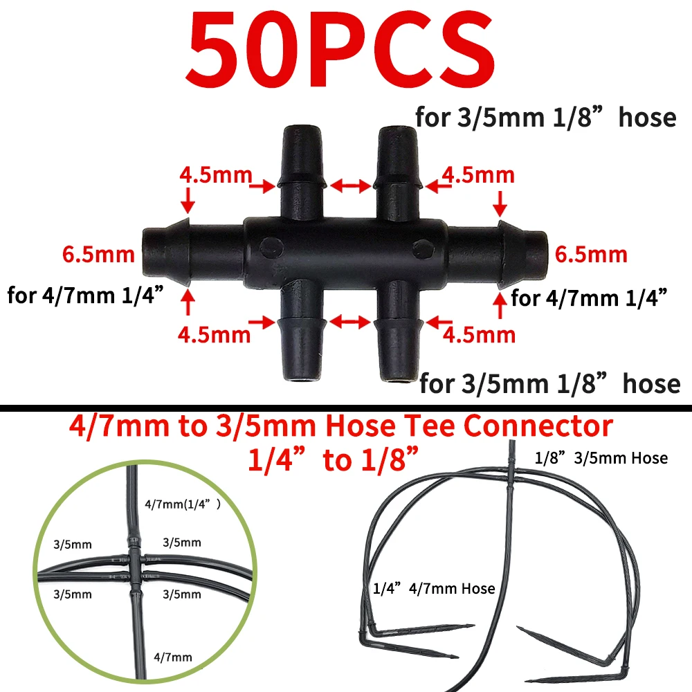 WUJIE-conector de riego de jardín, accesorio de riego con púas, doble codo en T, Flecha de goteo, acoplamiento cruzado, manguera de 3/5 4/7mm