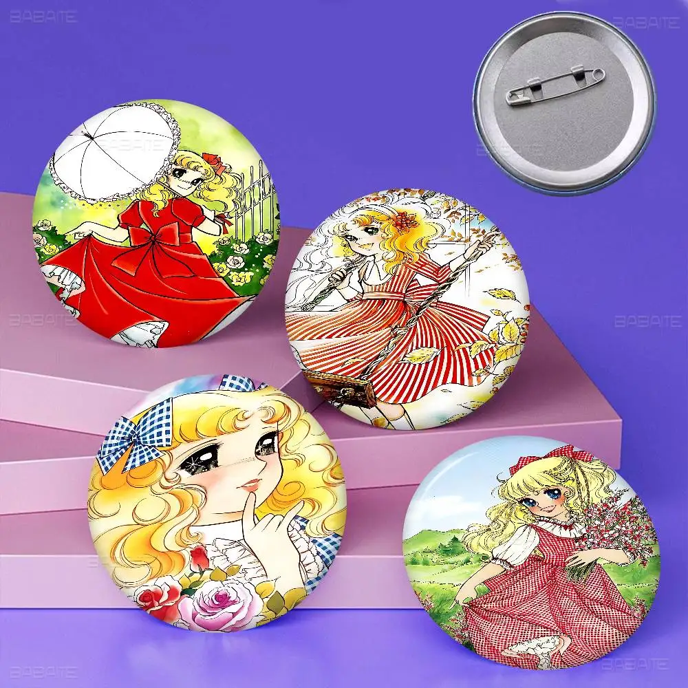 Candy Candy Anime Creative Pins Funny Smiley Faces Round Snap-in Brooch Badge Backpack Hat Accessories Jewelry Gifts