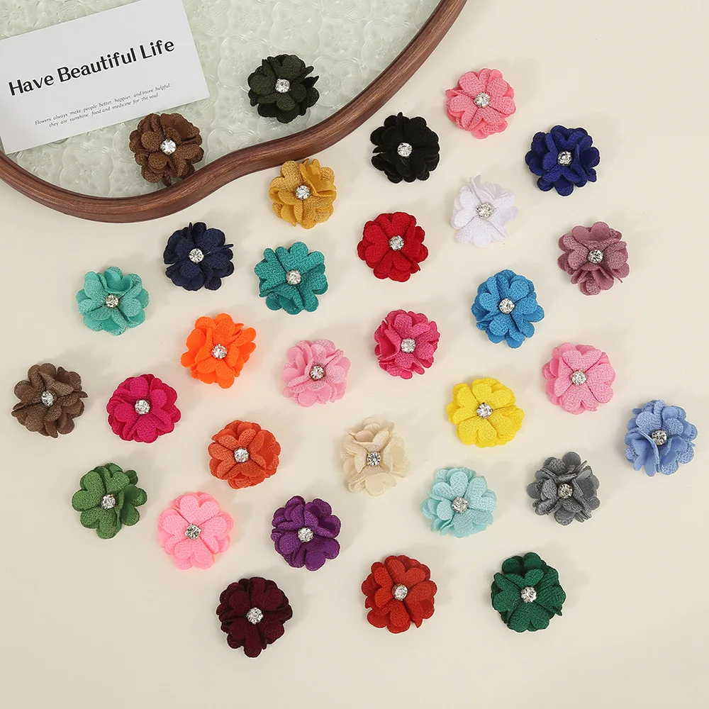 

10PCS Fashion Fabric Satin Flower For Kids Artificial Pearl Alloy Button Flower Accessories For Headbands