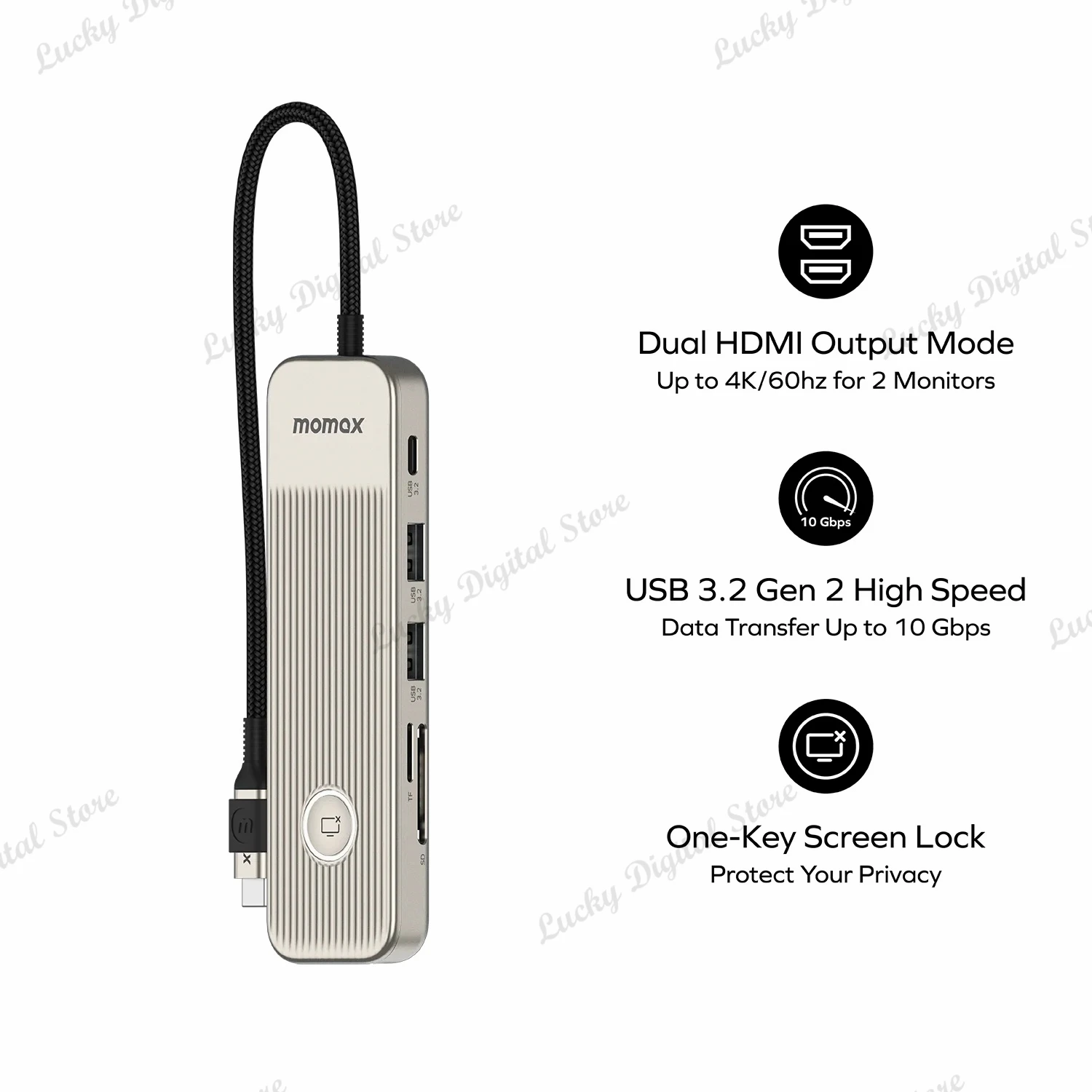 Momax 9 in 1 USB-C Hub Fast 10Gbps USB 3.2 Display Hub 100W Max PD-in لجهاز MacBook Pro iPad iPhone 15 Surface Pro Dell والمزيد