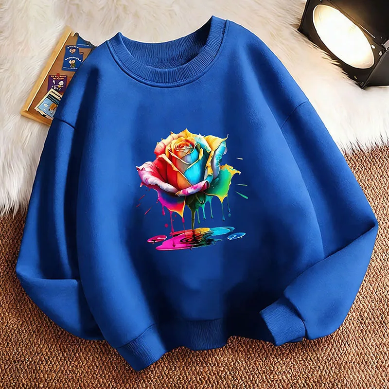Pullover mit buntem Blumendesign, florales Gothic-Kapuzenpullover für Kinder, Kinder-Sweatshirt, Kapuzenpullover für Jungen und Mädchen, Herbst und Winter, lässige Kapuzenpullover