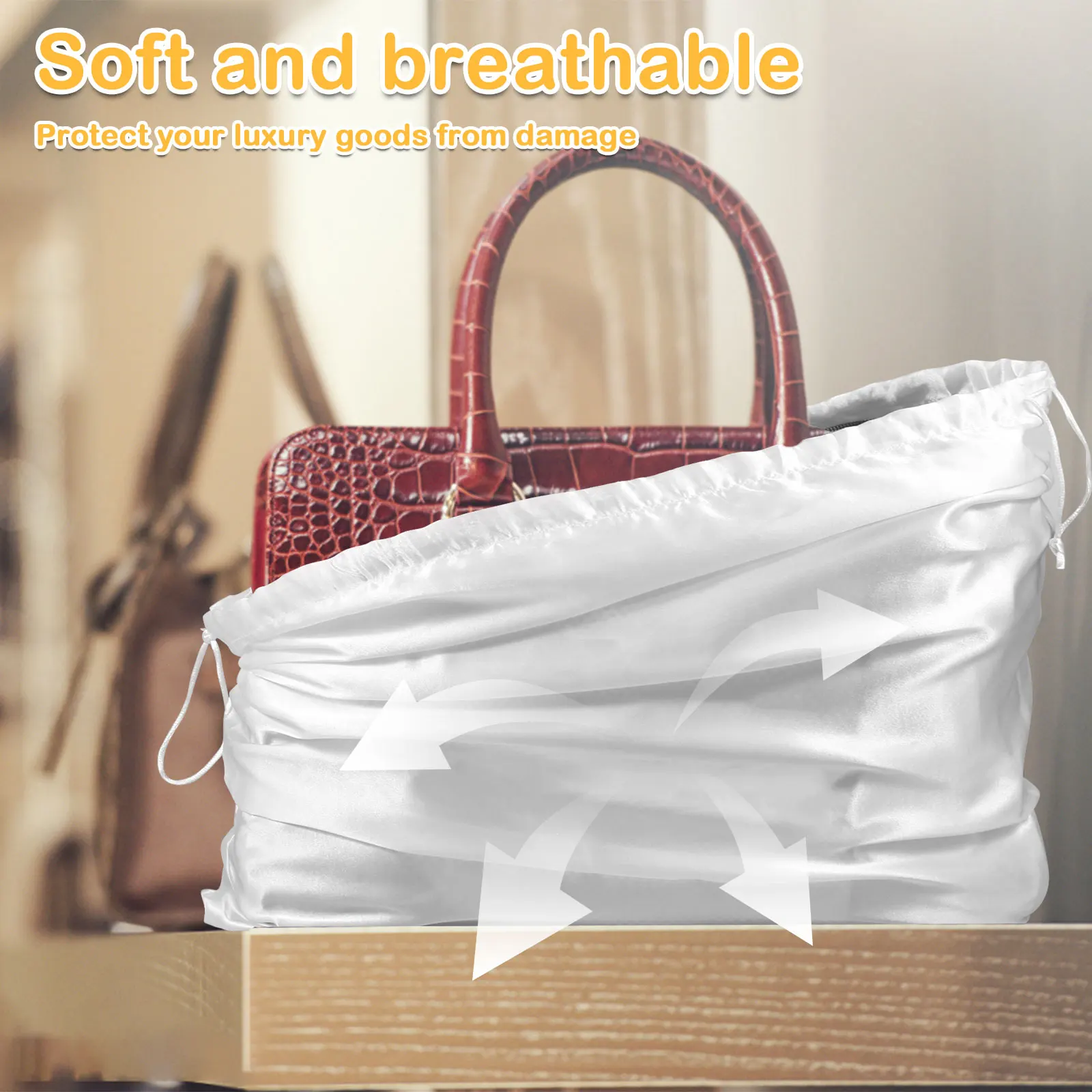 6/12Pc Portable Drawstring Bag Soft Breathable Dustproof Bags Multipurpose Travel Storage Pouch Reusable 50x45cm White Cloth Bag