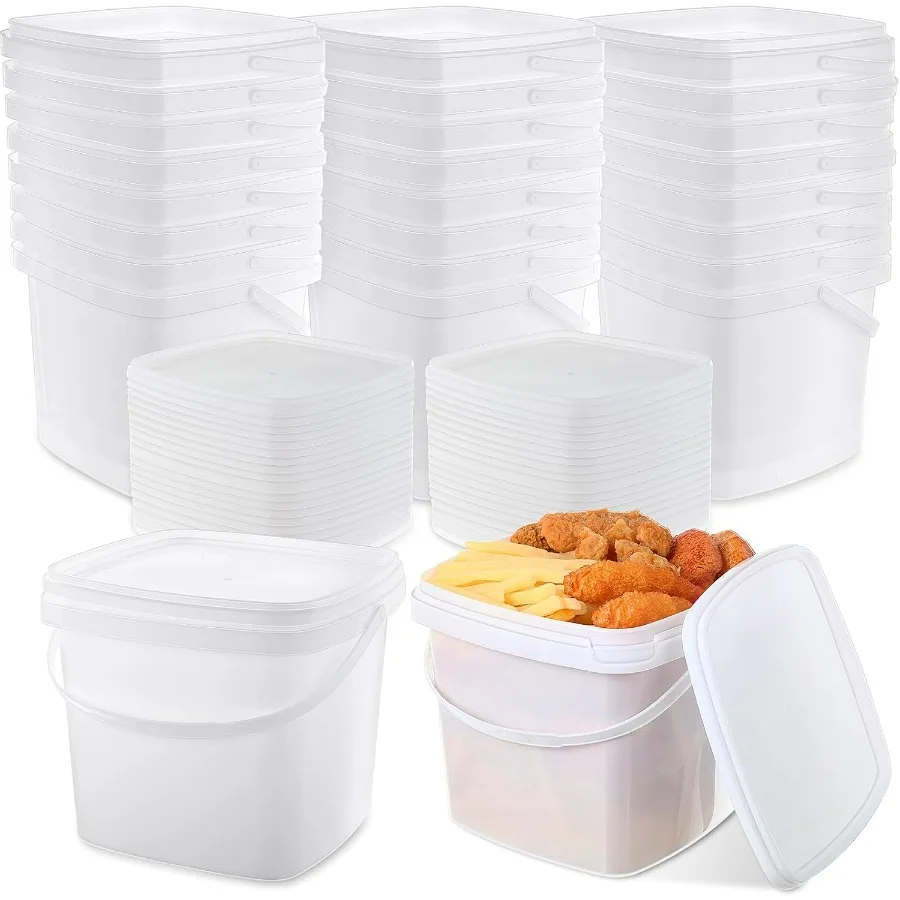 

24 Pcs 5 Qt/ 169 Oz/ 5 L Plastic Food Containers, 1.24 Gallon Ice Cream Buckets with Lids and Handle Reusable Square Deli Contai