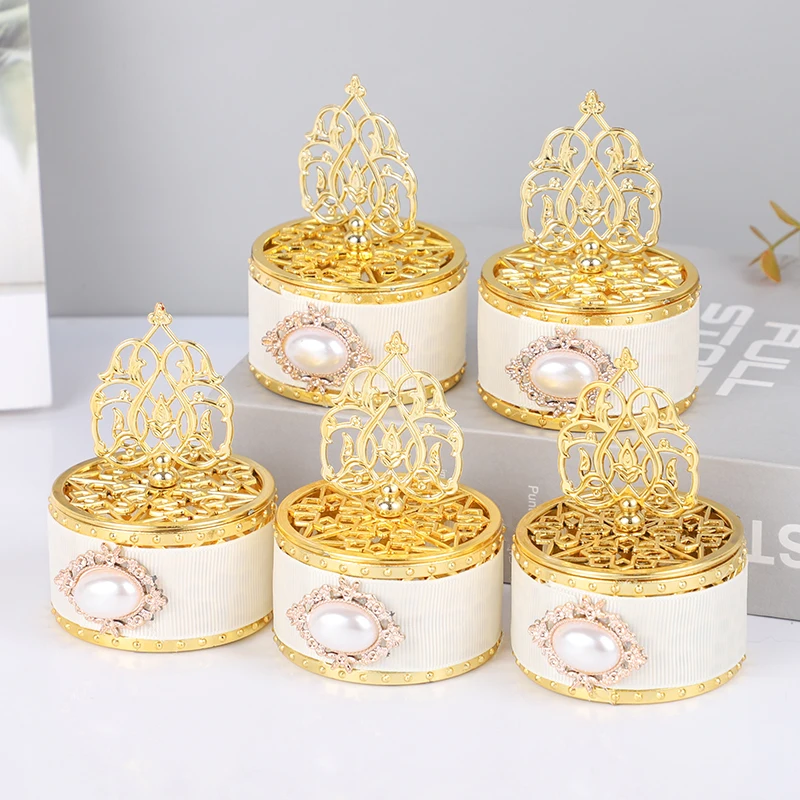 Golden Candy Box Wedding Metallic Hollow Decorative Bead Jewelry Storage Organizer DIY Craft Container Box Wedding Party Supply