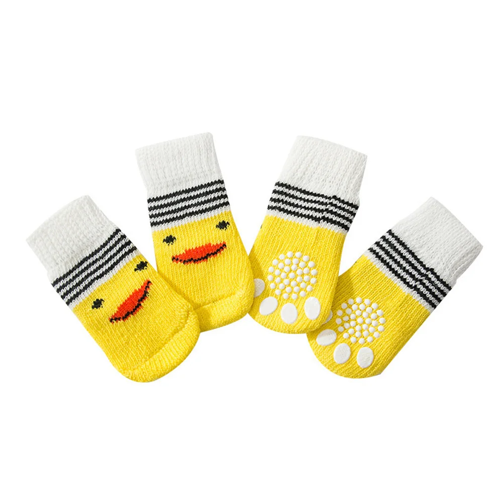 4pcs Anti-Slip Pet Sock For Dogs Cotton Dog Socks Medium Small Puppy Foot Protector Warm Indoor Non-Slip Socks Pet Supplies