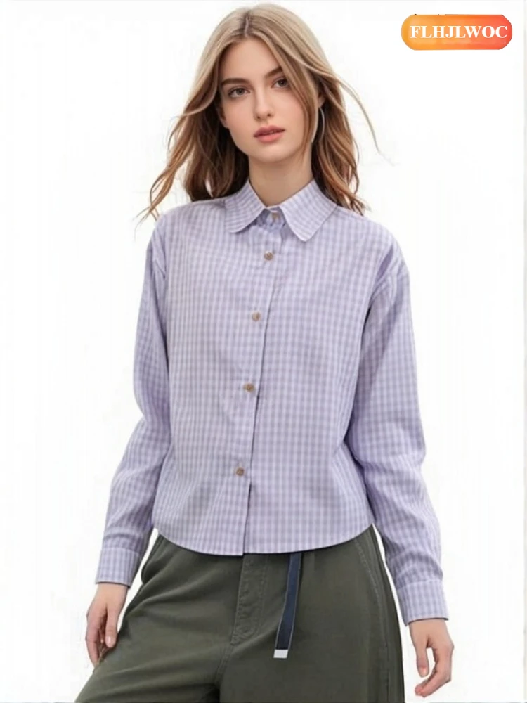 

Cotton Blends Tops Blouses New Year 2026 Spring FLHJLWOC Cute Sweet Japanese Girls Casual Preppy Style Retro Vintage Plaid Shirt