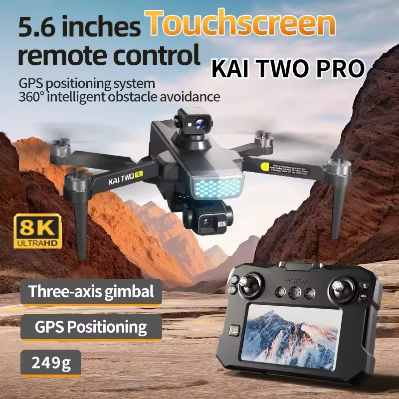 New KAITWO PRO GPS Drone 8K Professional 3-axis PTZ 5.6 Large Screen Control 360° Laser Obstacle Avoidance Brushless RC Drone