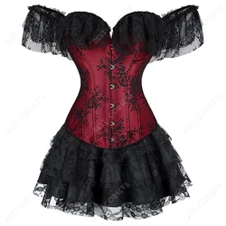 Women Corset With Sleeves Red Corset Dress Plus Size 6Xl Gothic Corset Lingerie Dress Sexy Floral Top