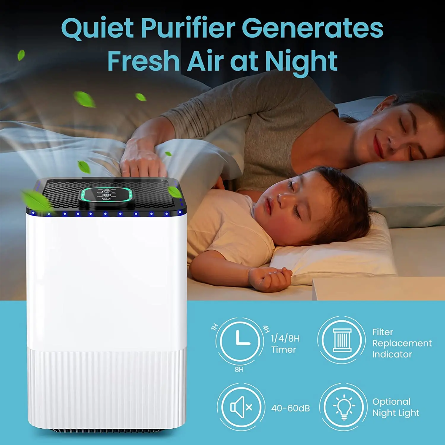 HEPA Smart Activated carbon Ionizer Air Purifier A8 For Home With Air Quality Indicator Night Light