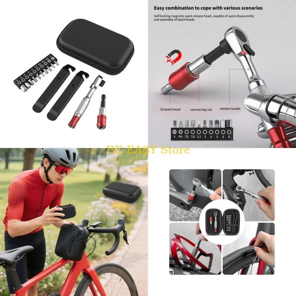 

E28F Professional 14Pcs Cycling Tool Multifunction Repair Tool Set with Ratchet Wrench Tire Levers Mini Pumps
