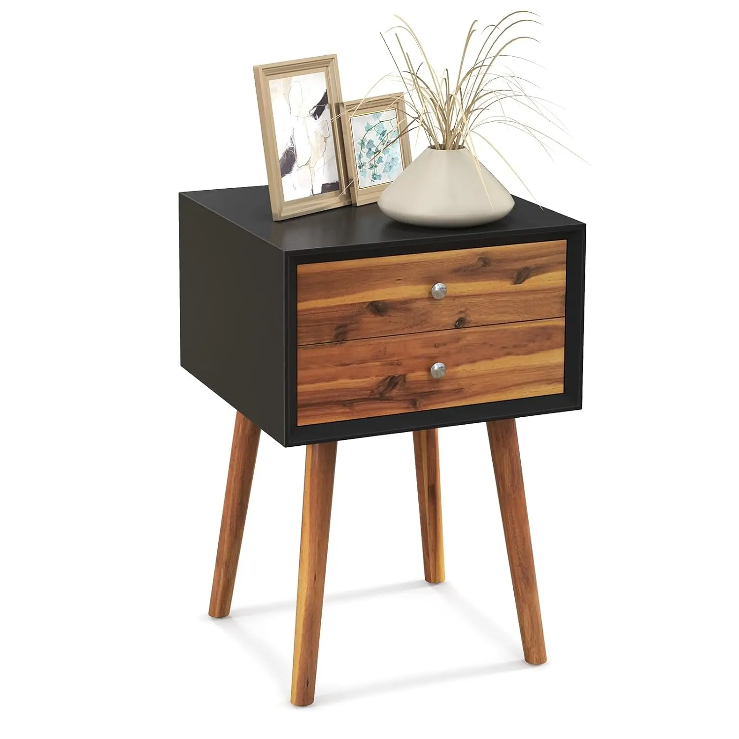 

Nightstand With 2 Drawers, Mid Century Modern Bedside Table With Solid Wood Legs, Practical End Side Table For, Customized
