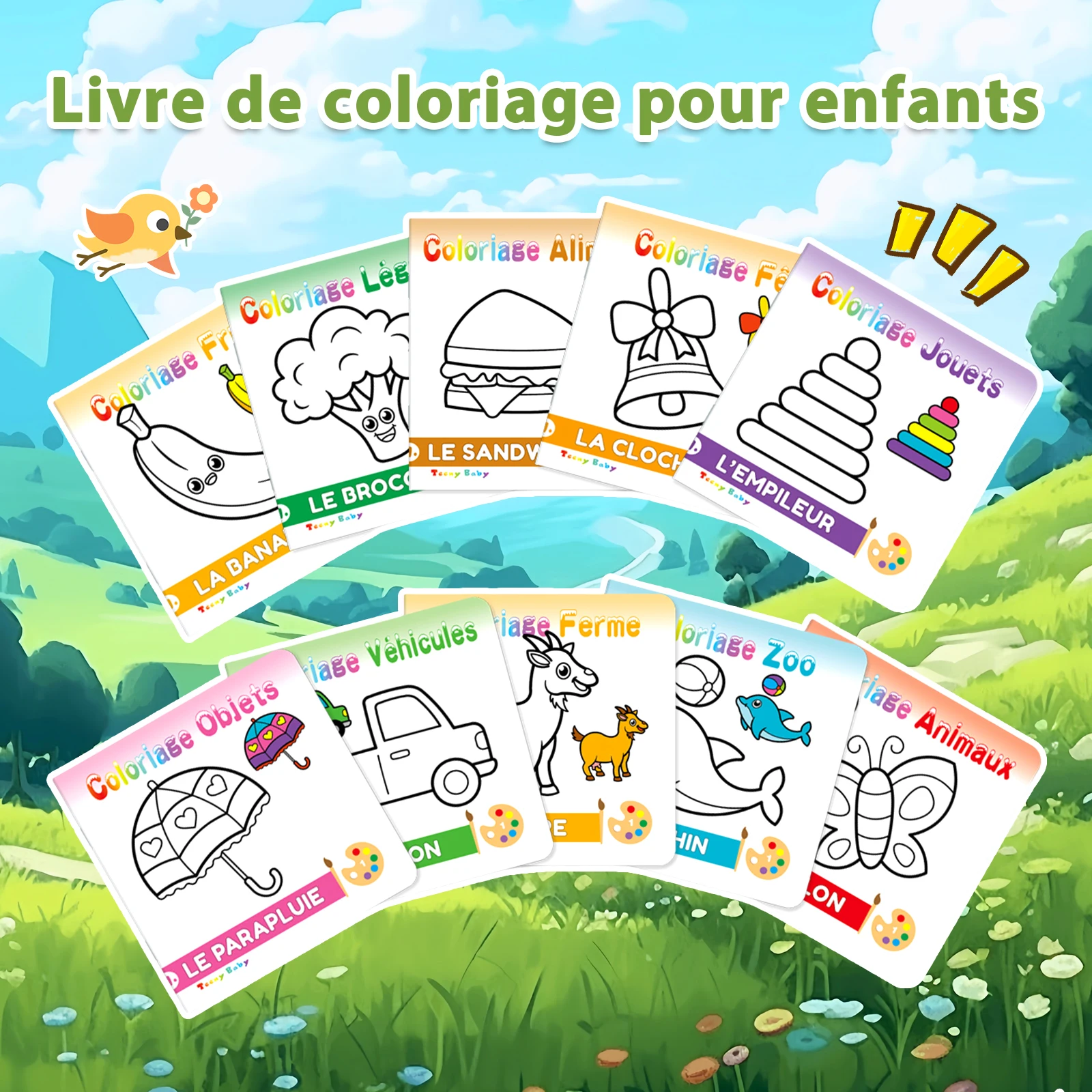 French Coloring Book Set, a set of ten fun early learning and creative art books that inspire creativity