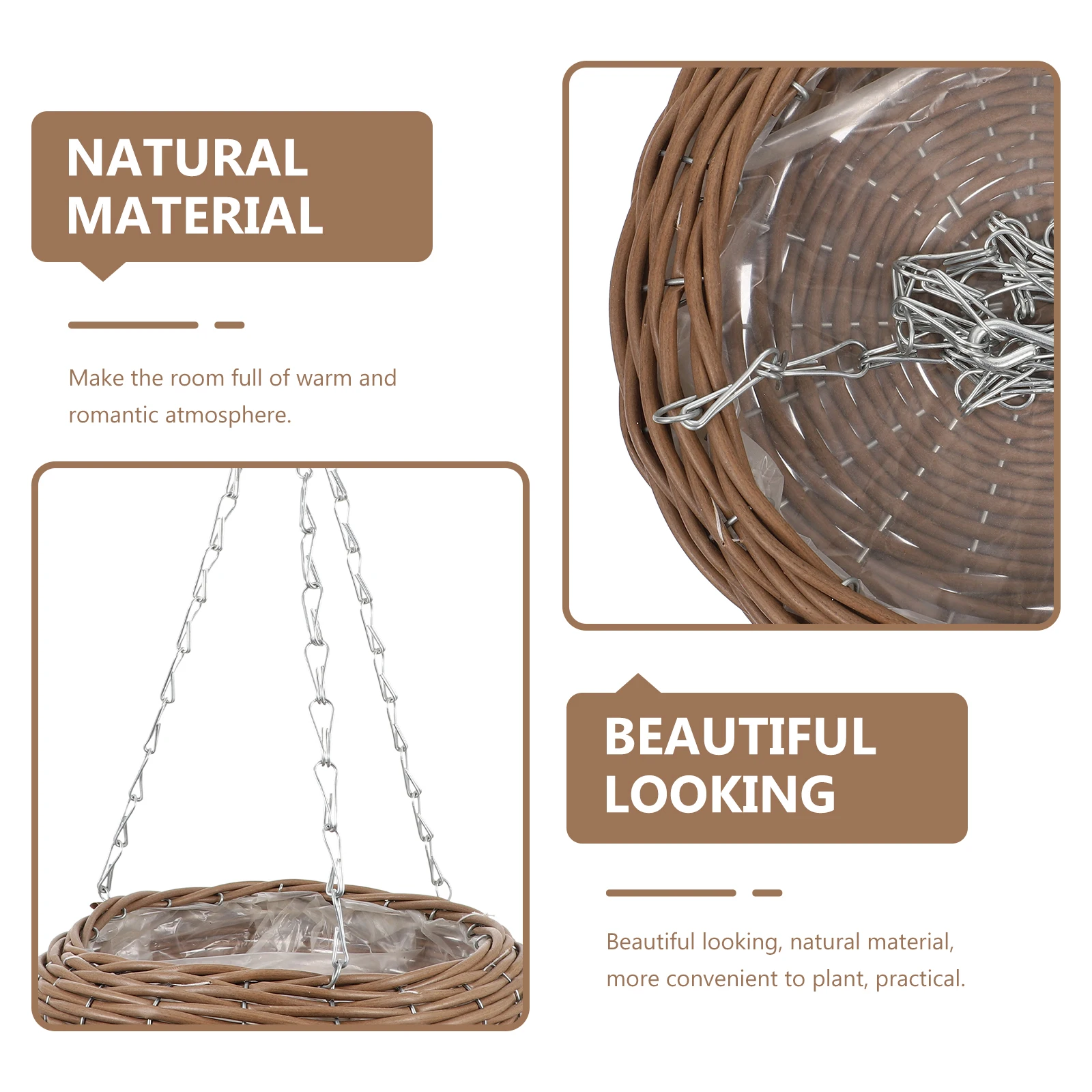 

Hanging Flower Basket Durable Sturdy Indoor Flowerpot Baskets Beautiful Planters Balcony Garden Yard Decor Premium Natural