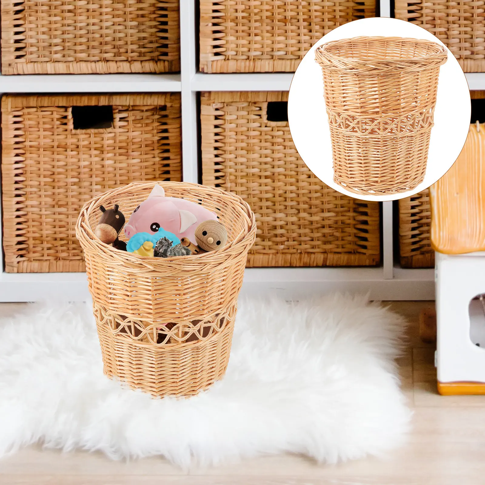 

Natural Style Woven Trash Basket Sturdy Handcrafted Garbage Bin for Indoor Use Multi-Purpose Storage Basket Home Office