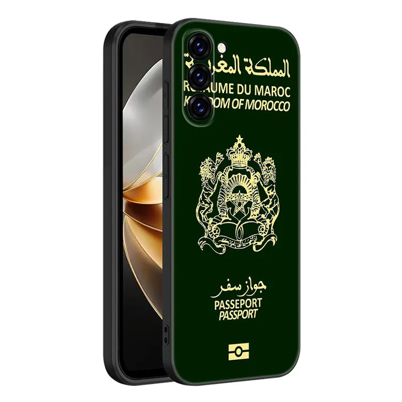 Morocco Flag Passport Phone Case For Samsung Galaxy S20 S21 S23 FE S22 Ultra S10E S10 Lite S8 S9 Plus S7 Edge Black Cover