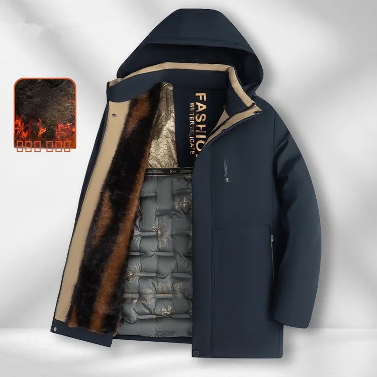 

Утепленная хлопковая куртка с капюшоном для мужчин, со съемным капюшоном, средней длины, на флисовой подкладке, зимнее пальто, повседневная верхняя одежда для мужчин среднего возраста