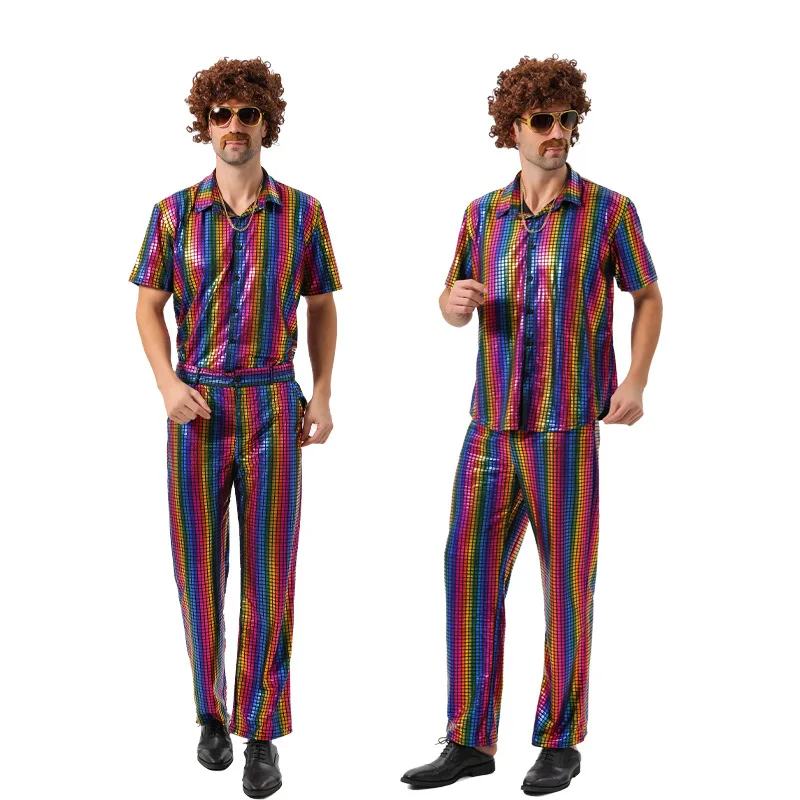 New Men\'s Retro Disco Funny Hip Hop Dance Costume Cosplay Costume Halloween Costume