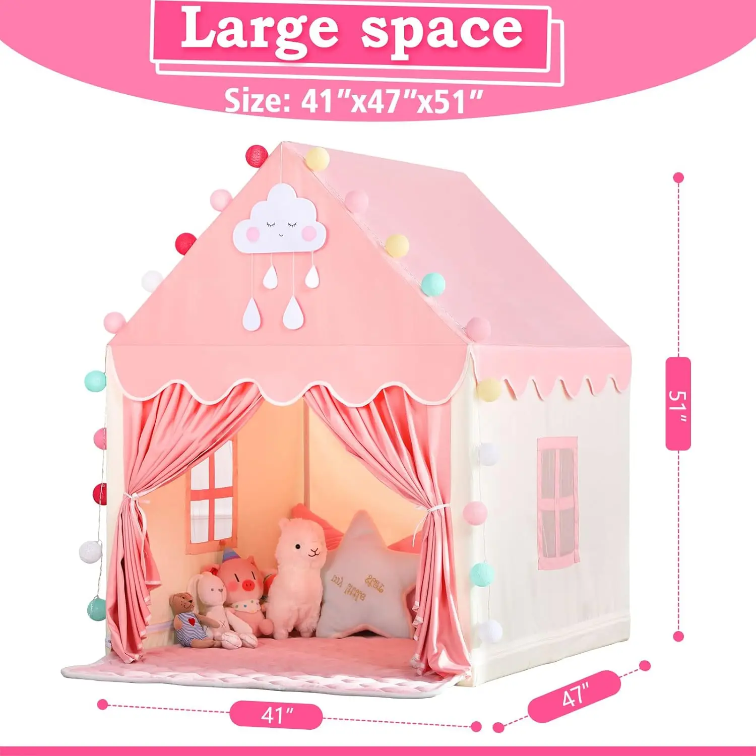 Kids Play Tent with Mat for Girls Large Fairy Playhouse for Kids Princess Castle Tent Gift Toys for Girl Toddler Children Play