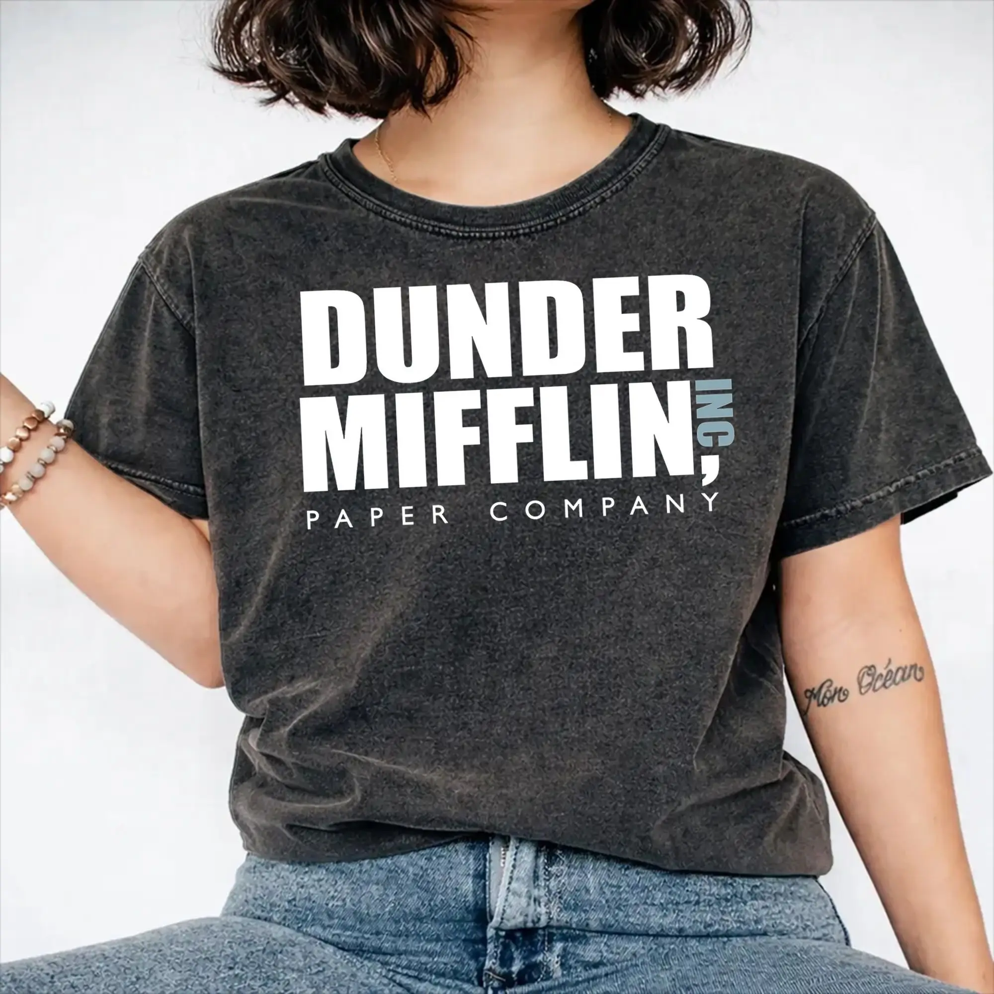 Dunder Mifflin Outfit Washed T Shirts Men Women Streetwear Hip Hop T-Shirt Printed  Tees Short Sleeve