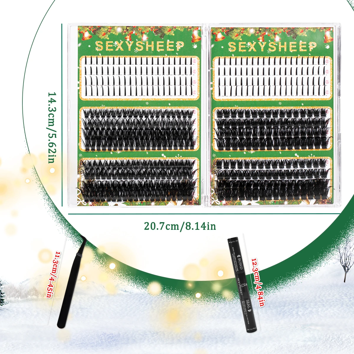 속눈썹 클러스터 키트 60D+80D+100D+200D 개별 스파이크 만화 속눈썹 D 컬 DIY 속눈썹 연장 키트 (속눈썹 본드 & 씰 포함)