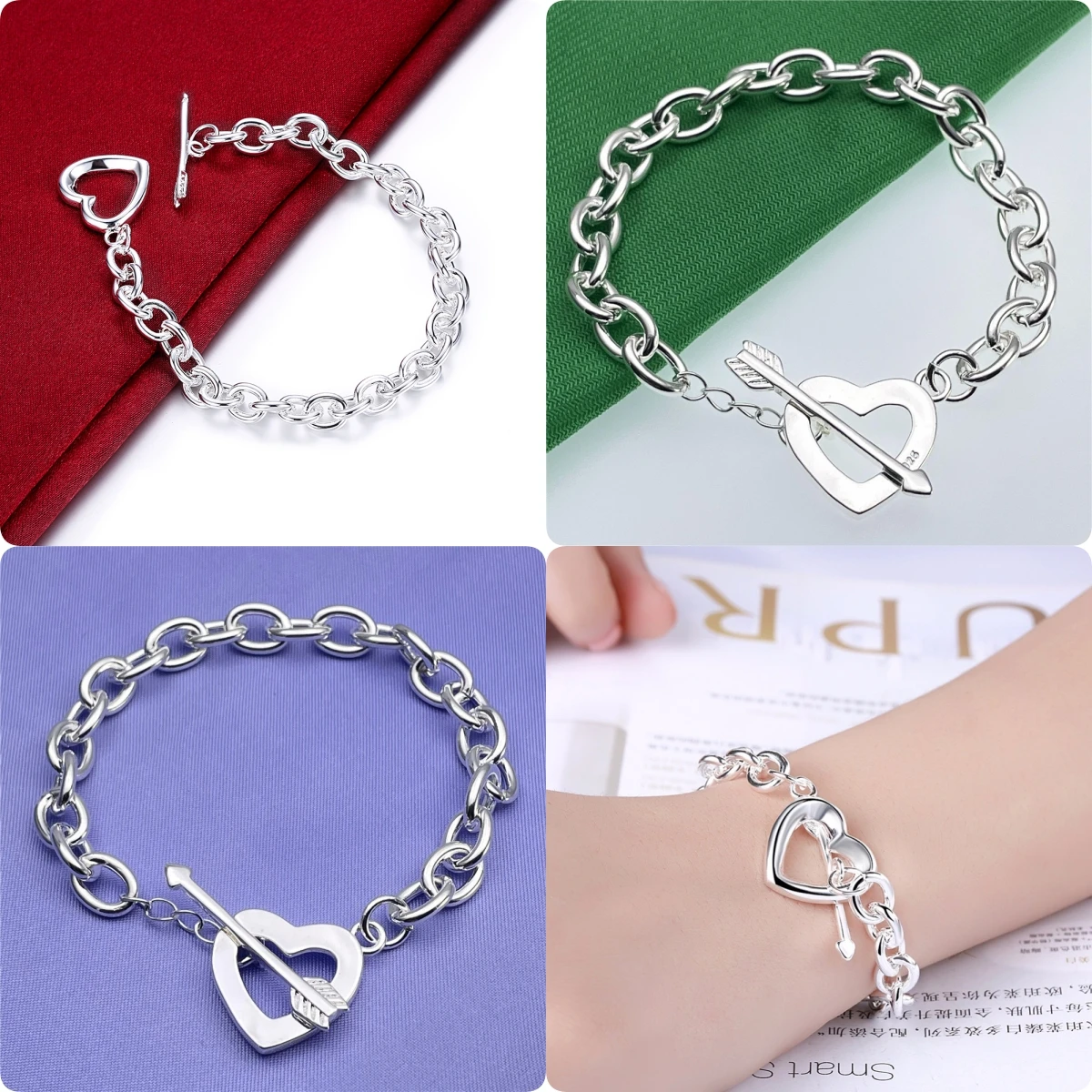 

925 sterling Silver pretty arrow heart chain Bracelets for women luxury Fashion Party Wedding Accessories Jewelry Christmas Gift