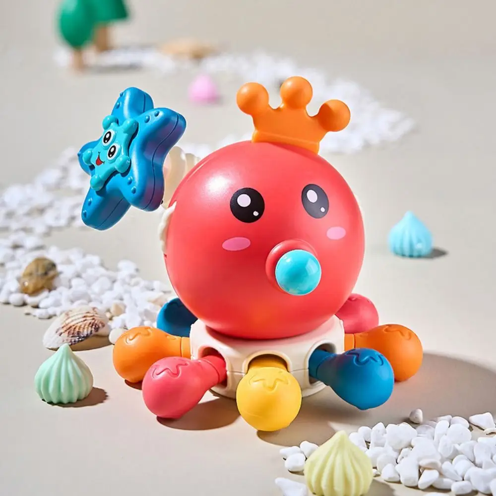 Octopus Sensory Pull String Toy Sound Early Learning Colorful Octopus Teething Toy Montessori Interactive