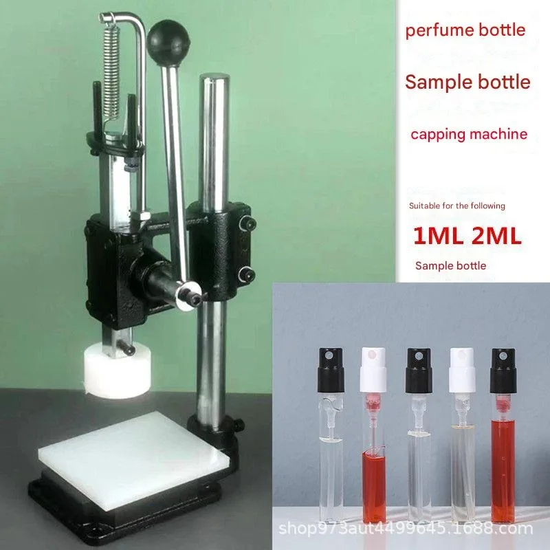 Taponadora de Perfume Manual, máquina taponadora de prensa inoxidable de 1mL/2mL/13-15mm/20mm con mango antideslizante, prensa de altura de soporte ajustable