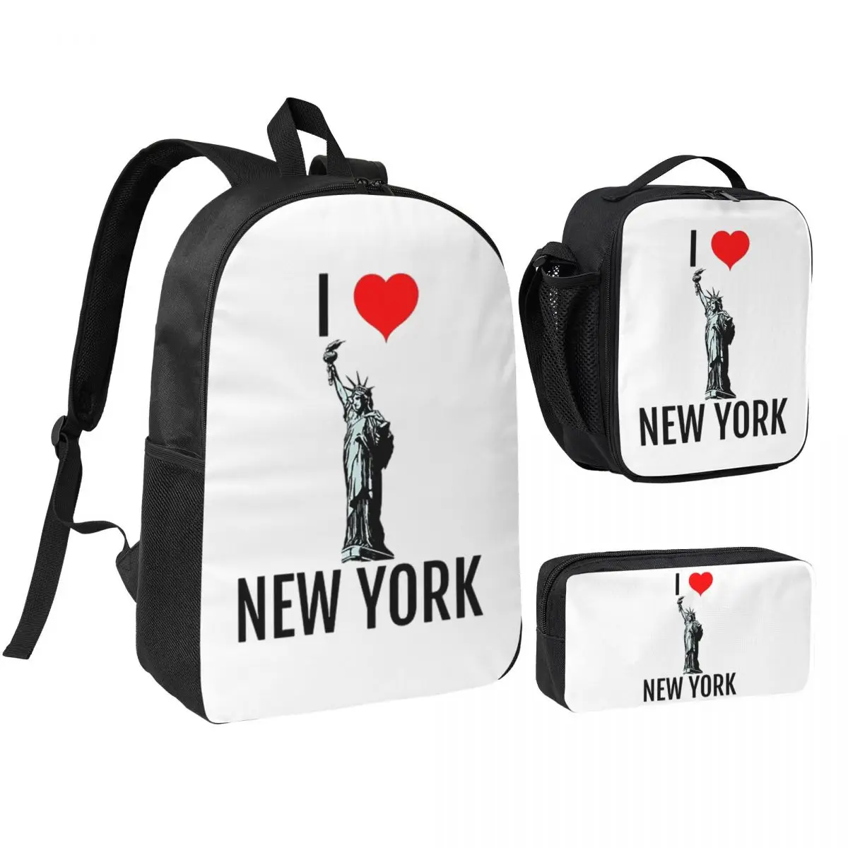 

I Love New York Backpack Boys Girls BookBag School Bag Shoulder Bags 3ps Insulated Lunch Bag Pencil Case