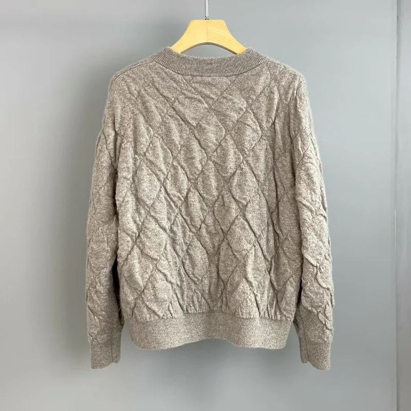 แจ็คเก็ตแคชเมียร์แขนยาวอเนกประสงค์ของผู้หญิง, แจ็คเก็ตซิปรูปเพชร, เสื้อสเวตเตอร์แคชเมียร์ 100% คุณภาพสูง, ฤดูใบไม้ร่วง, ใหม่