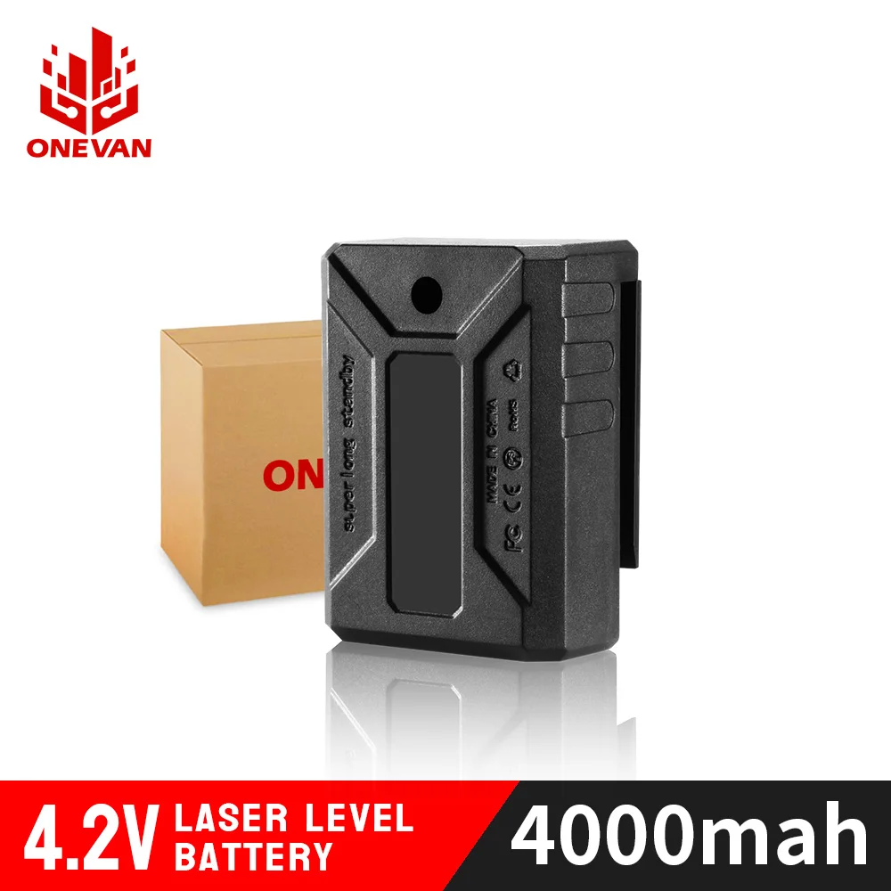 ONEVAN 4000mAh Lithium Battery Large Capacity 4.2V Battery Rechargeable For 8/12/16 Lines Laser Level Push Universal Battery