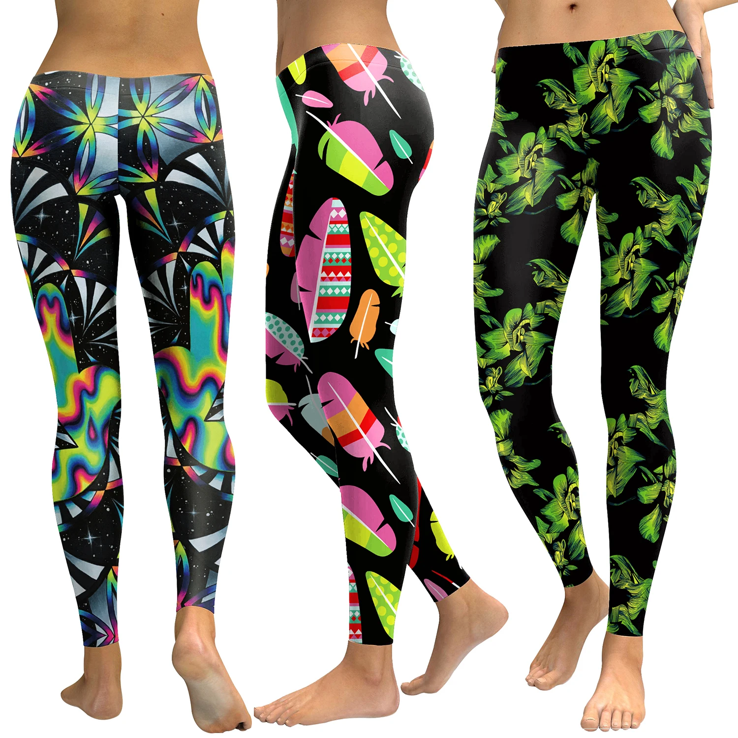 

Green Printing Yoga Pants Mid Waist Sexy Yoga Elastic Slim Fitness Gym Sport Workout Women Leggings 2025 New