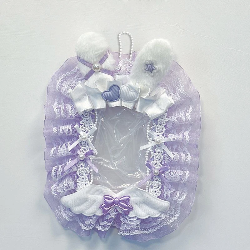 Plush Bunny Ear Heart Star Angel Wing Bead Decor Ruffle Lace Photocard Display Card Holder Lolita 3 Inch KPOP Photocard Decor Frame Macaron Polaroid Photo Frame Idol Collection Decor photocard topper view 5