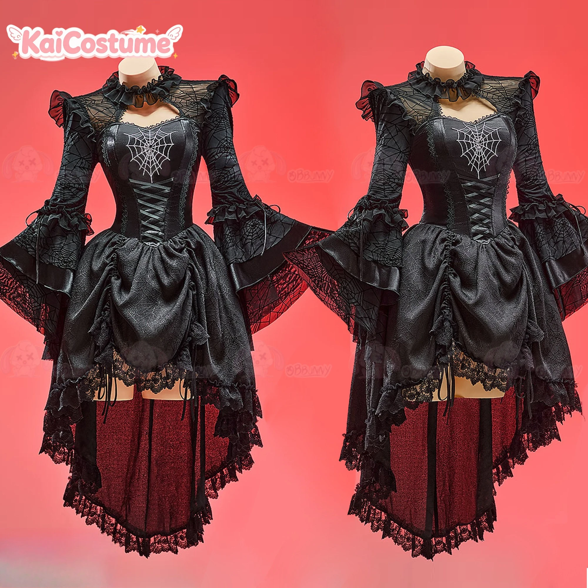 Vestido gótico Lolita Dark Melody original, vestido largo con estampado de telaraña negra, disfraz de Halloween para mujer, conjunto completo