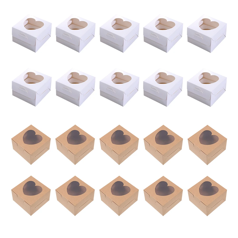 

20 Pcs Heart Shaped Cake Boxes Paper With Window Portable Bakery Containers For Dessert Packaging Reusable Storage