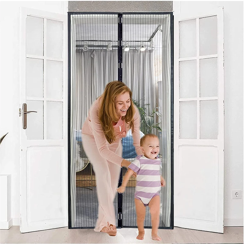 Summer Anti Mosquito&Fly Insect Bug Net Curtains Magnetic Door Screen Heavy Fabric Screen Full Frame Adhesive Door Screen Mesh