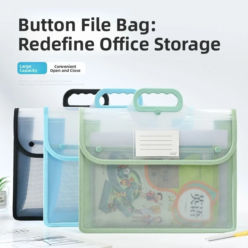 Multifunctional Test Paper Storage Bag Button Function Large Capacity Kids Document Bag Dustproof Visible Student Tote Bag
