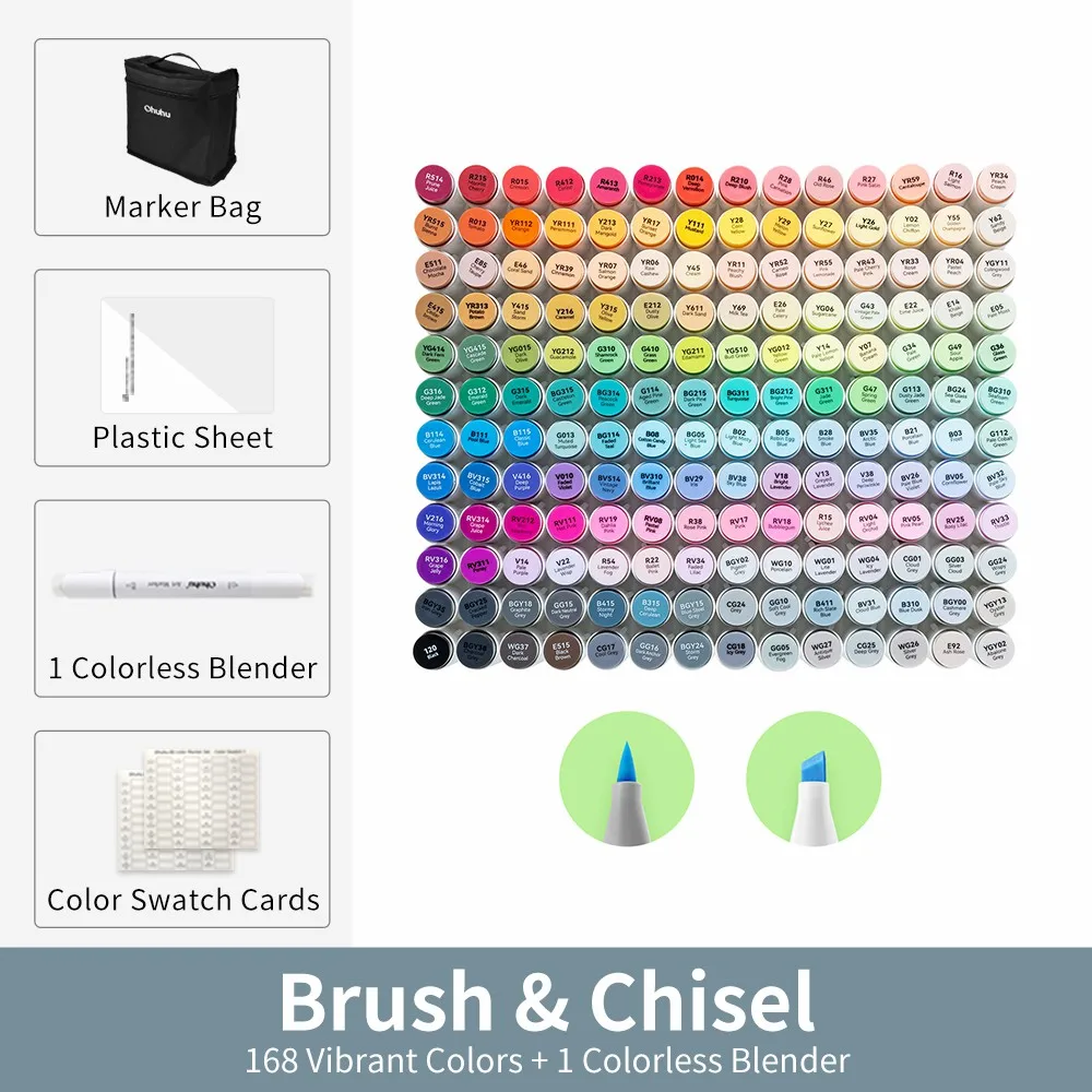 Ohuhu Honolulu 168 Colors Marker Pen Set Alcohol Art Markers