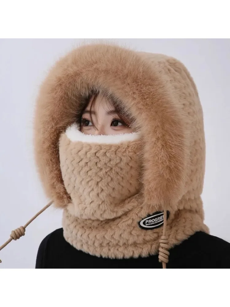 AliExpress NONE Women's Winter Thermal Hood Soft Plush Hat with Scarf and Mask, Windproof Ear Protection for Outdoor Riding and Cycling
